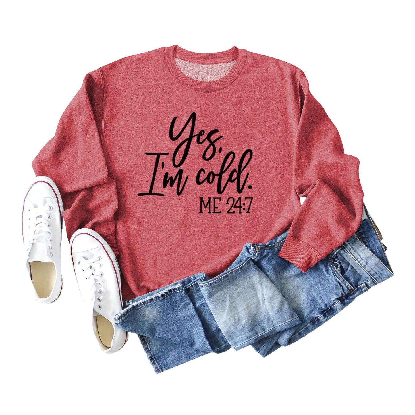 Loose Casual Letter Print Hoodie Yes 'I'm Cold New Crewneck Women's Wear