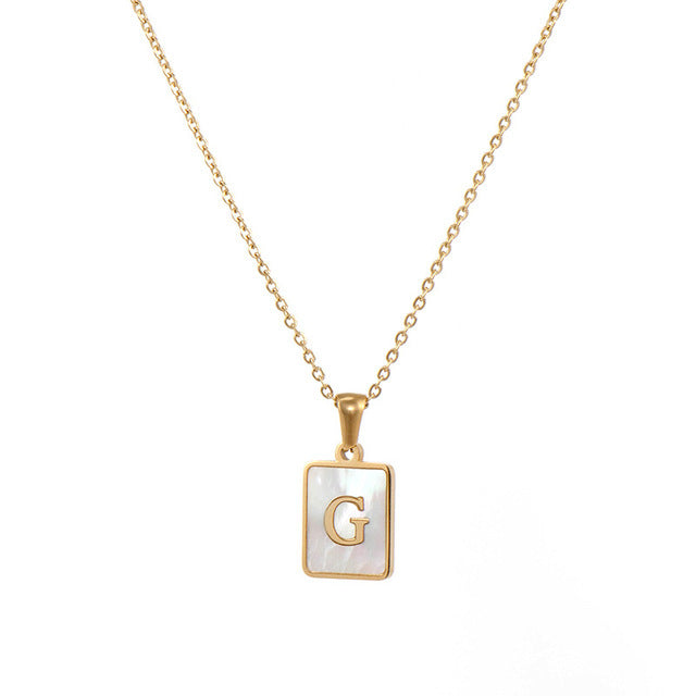 5pcs 18K Gold Stainless Steel Letter A-Z Necklace Ornament White Shell Letter Pendant Necklace For Women