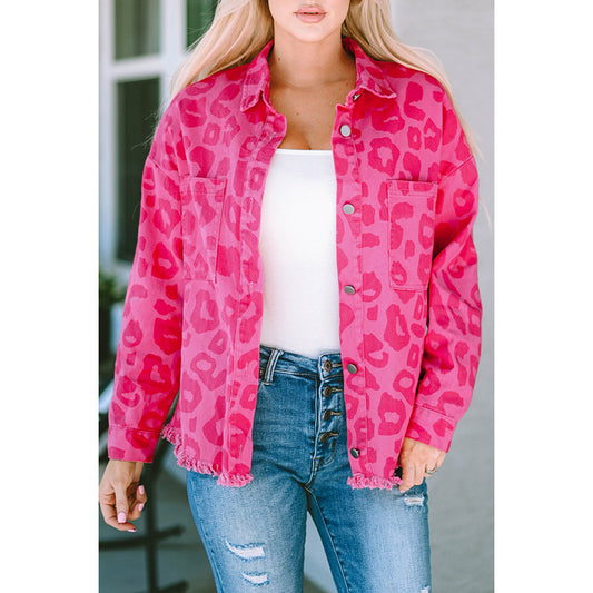 Autumn New Leopard Print Denim Jacket Women Casual Fashion Button-Sleeve Furred Long-Sleeved Coat Women