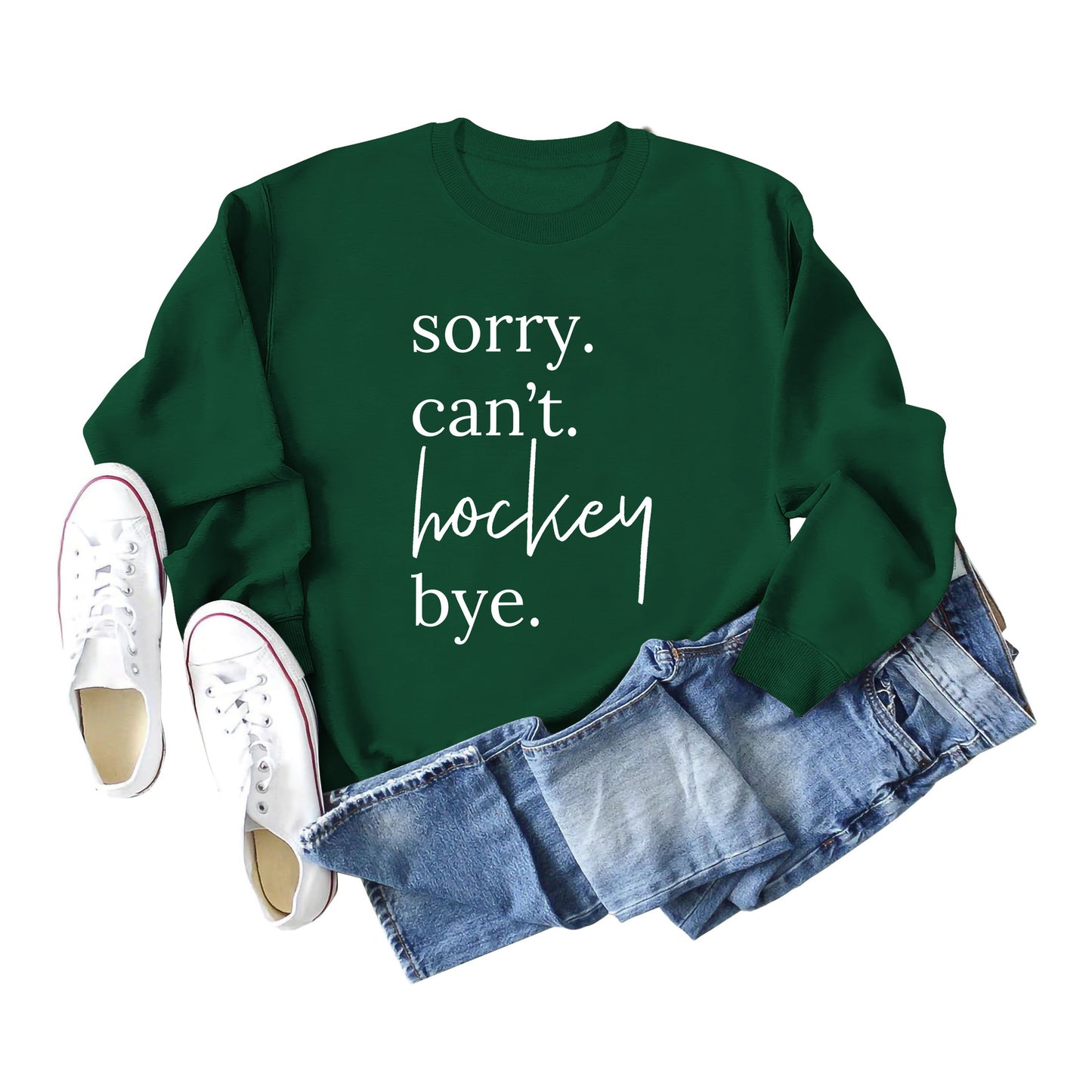 Casual Long Sleeve Sorry Can't Hockey Bye Women's Round Neck Loose Sweater