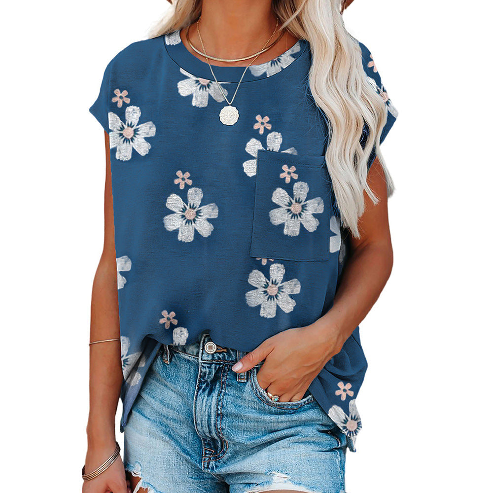 Loose Casual Blouse Women's Round Neck Pullover Short Sleeve T-Shirt