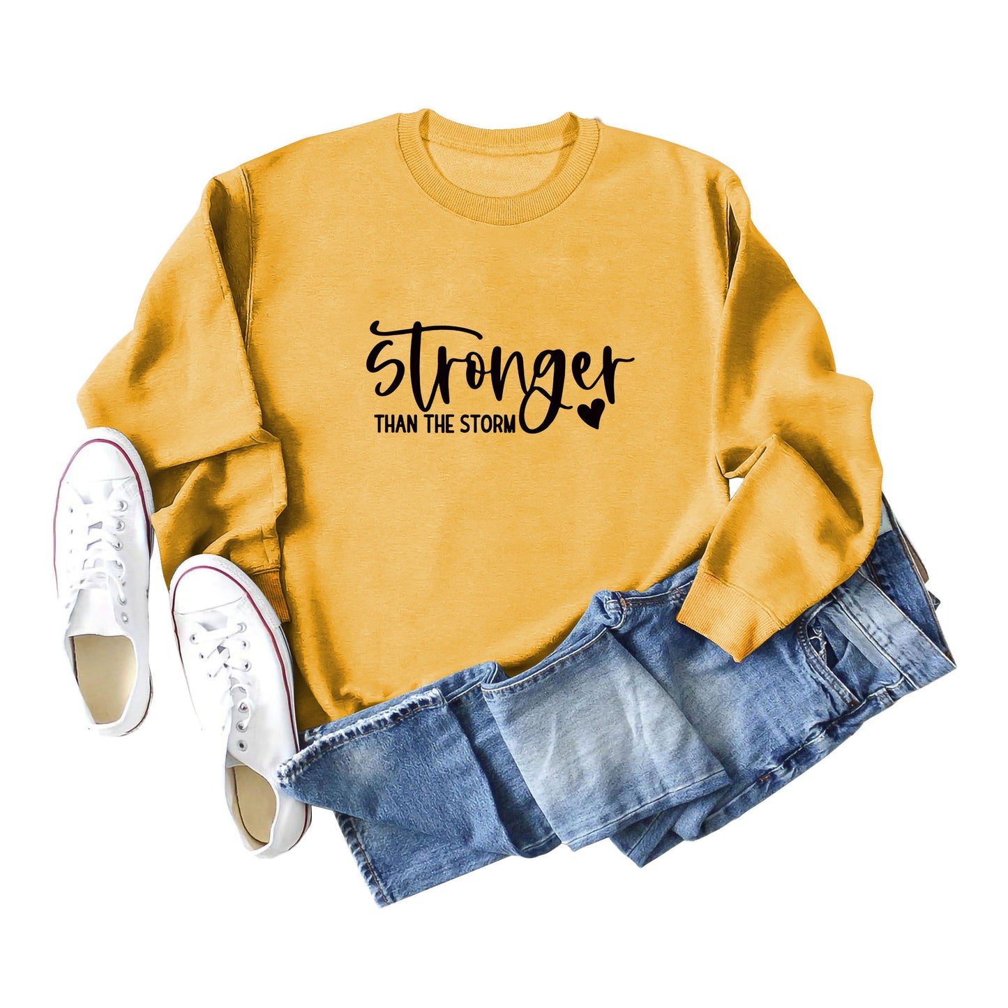 Autumn And Winter New Stronger Than The Storm Printed Crew-Neck Hoodie With Long Sleeves