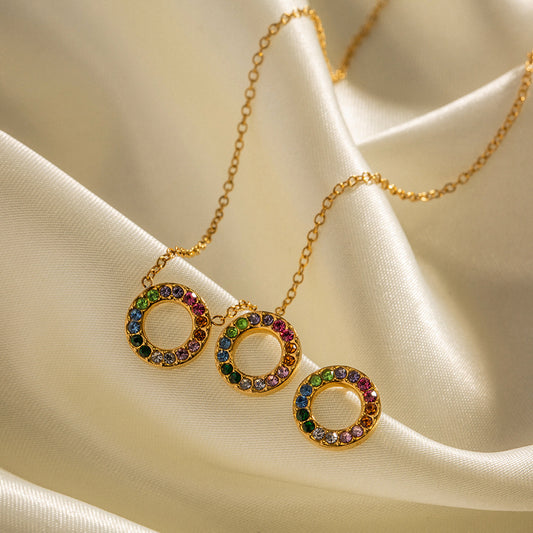 5pcs 18K Gold Multicolor Zircon Inlaid Circle Earrings Do Not Fade Color Advanced Design Sense Earrings