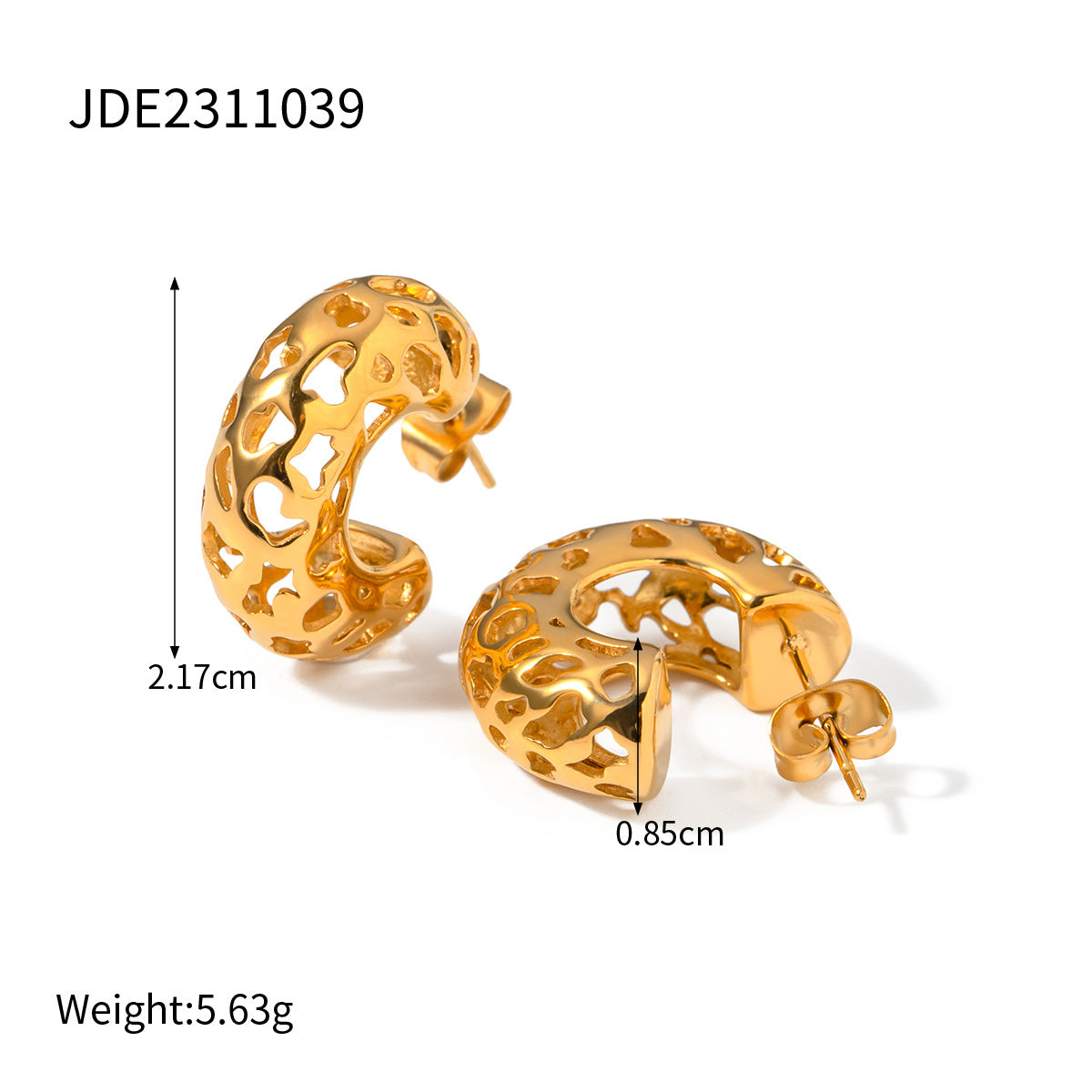 5pcs New 18K Gold Stainless Steel Hollow C-Shaped Earclip Earrings Stainless Steel Jewelry Fashion Personality Ladies