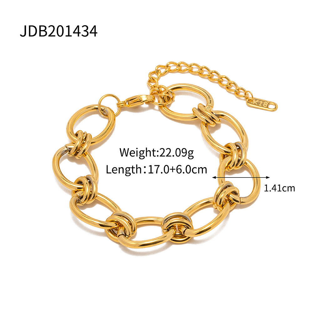 5pcs 18K Gold Thick Chain Stainless Steel Bracelet All-Match Titanium Steel Non-Fade Bracelet Jewelry