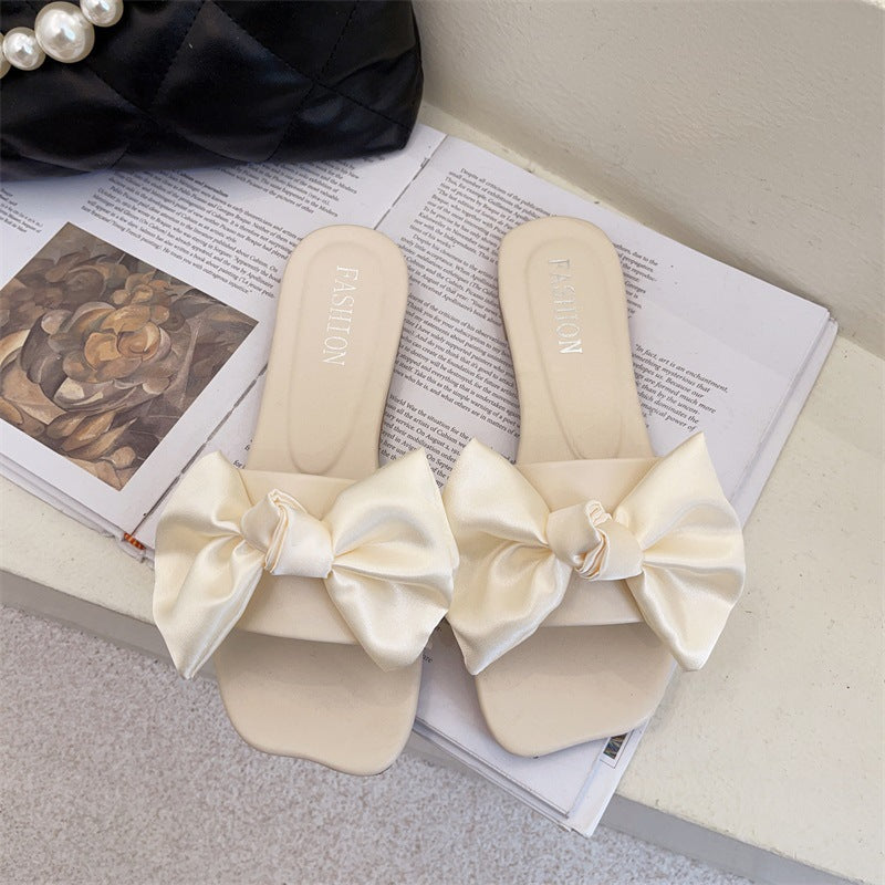 Seaside Holiday Slippers Female Summer Wear Small Fresh Big Bow Flat Soft Sister Flip-Flops