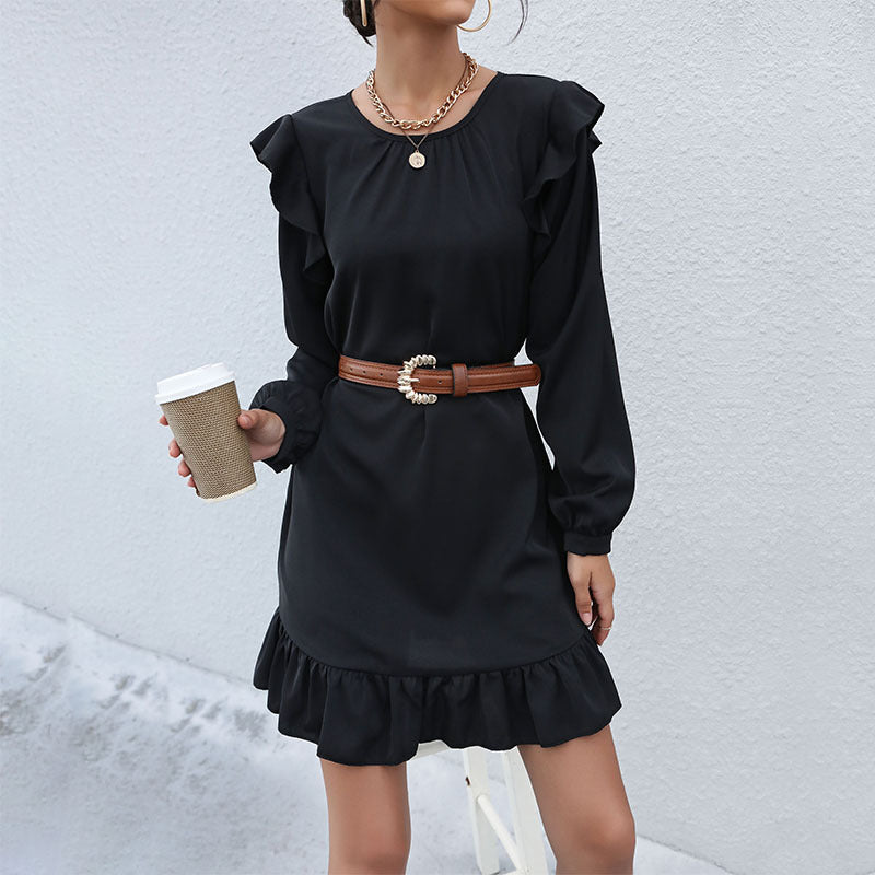 Fashion Women's Ruffled Loose Dress Autumn Hepburn Style