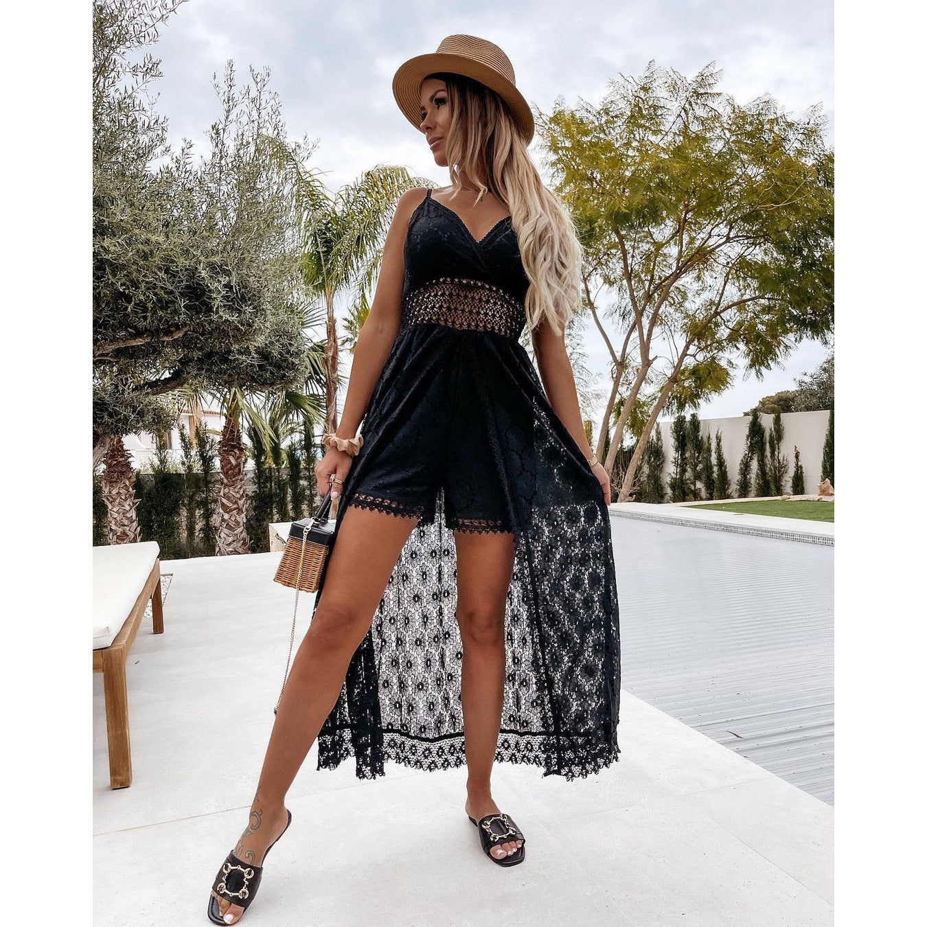 New Sexy Strap Patchwork Casual Romper Staycation Cutout Romper