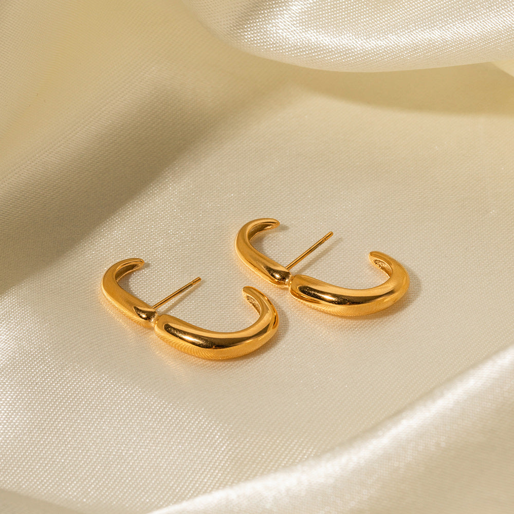 5pcs 18K Gold Stainless Steel Geometric Curve Earrings Do Not Fade Polished Earrings Women Fashion Accessories