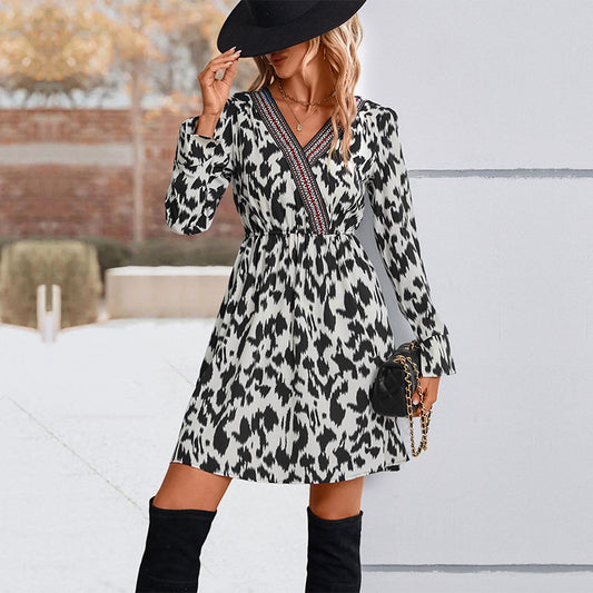 New Autumn And Winter Women's New Temperament Leopard Print Dresses