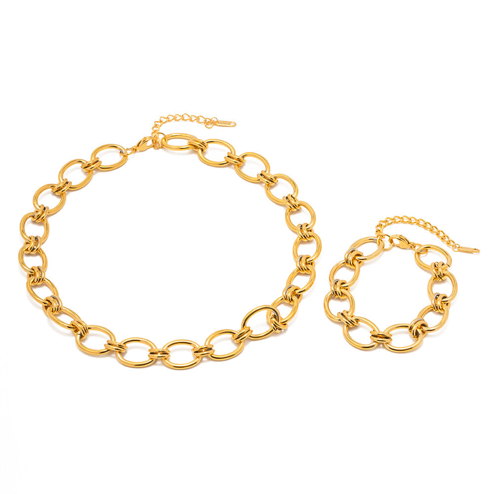 5pcs 18K Gold Thick Chain Stainless Steel Bracelet All-Match Titanium Steel Non-Fade Bracelet Jewelry