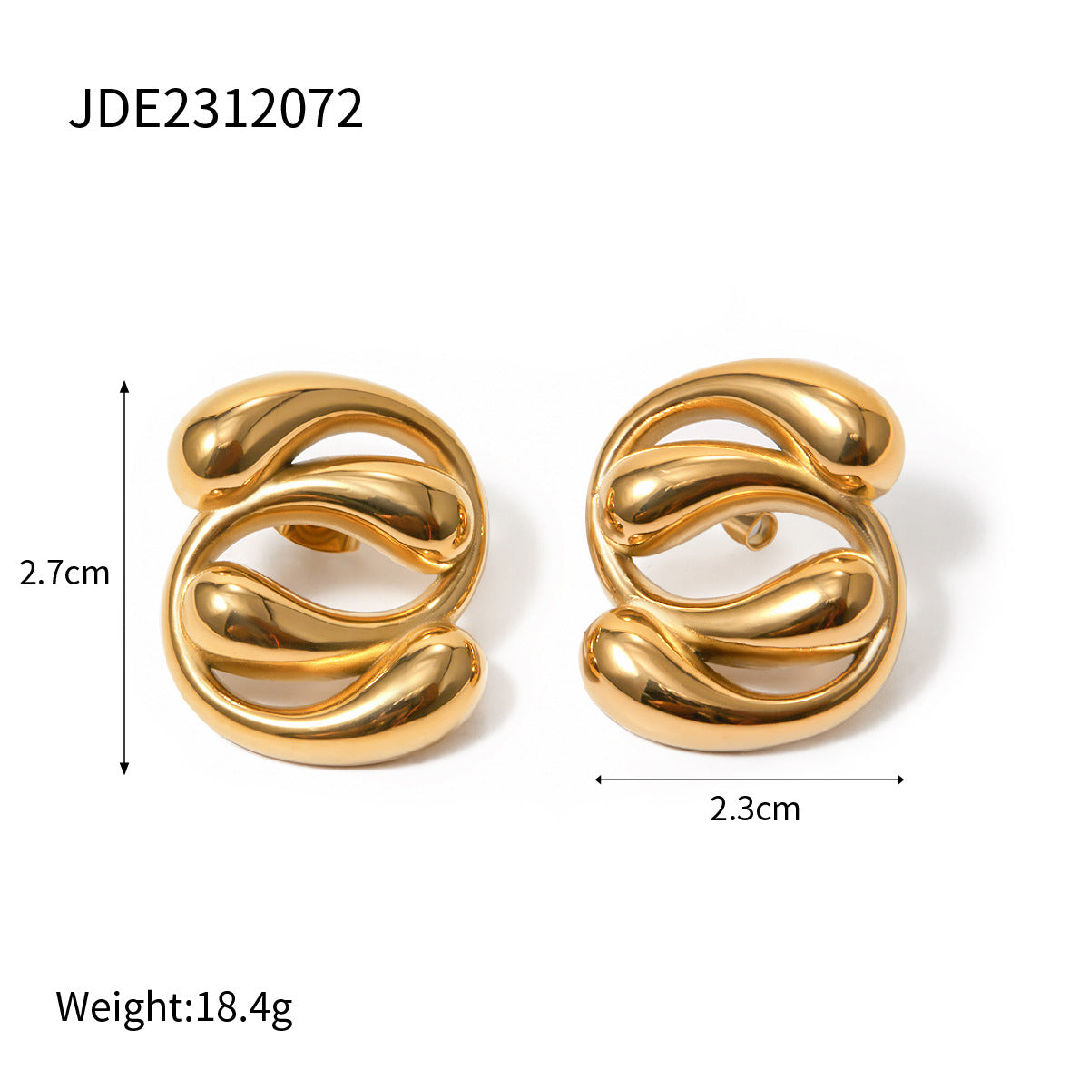 5pcs Hot 18K Gold Stainless Steel Drop Interlace Earrings Titanium Steel Niche Irregular Earrings