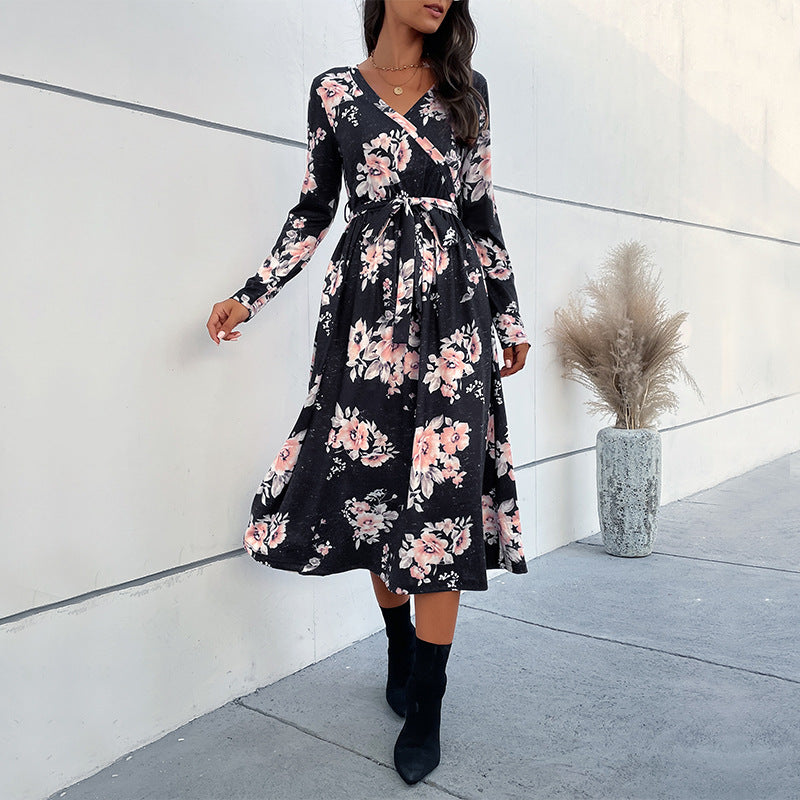 New Women Long-Sleeved Flower Autumn Dress