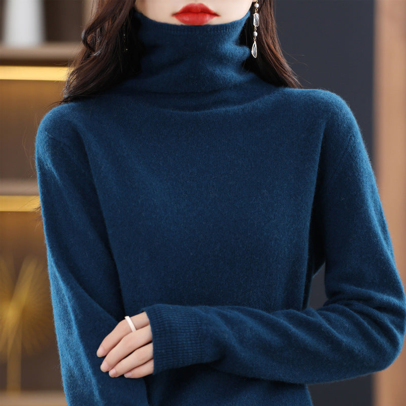 Seamless Pile Neck 100 Woolen Sweater Women's Pullover Knitted Bottom Turtleneck Cashmere Sweater