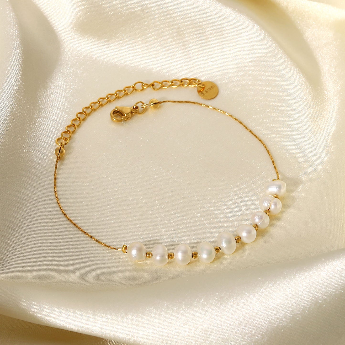 5pcs Natural Light Pearl Stainless Steel Bracelet Bracelet Jewelry Women's Pvd Electroplated 18K Gold Chain Bracelet