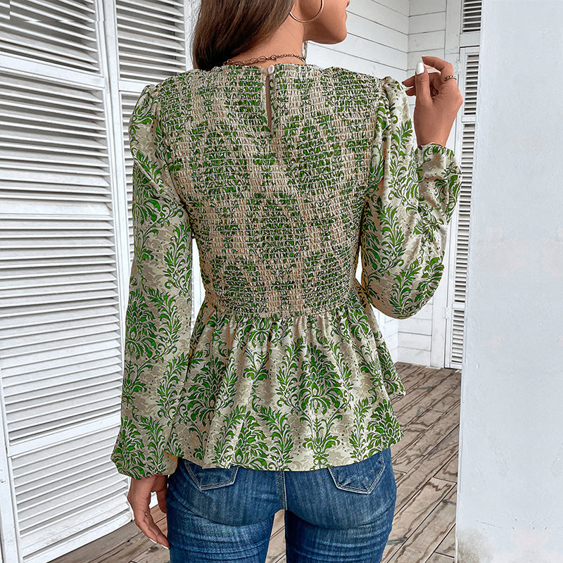 Women's Autumn New Slim Long Sleeve Printed New Chinese Style Blouse