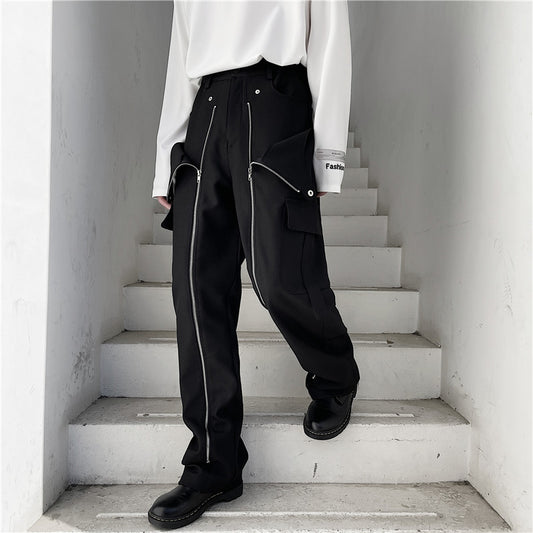 Multi-Level Fake Two Detachable Zipper Pants Men's Spring Trend Personality Design Dark Wind Niche Casual Pants