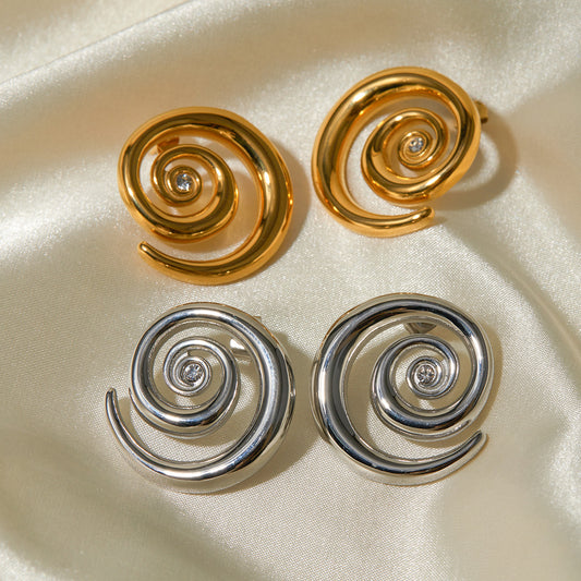 5pcs Titanium Steel 18K Gold Stainless Steel Spiral Design With Diamond Earrings New Stylish Earrings