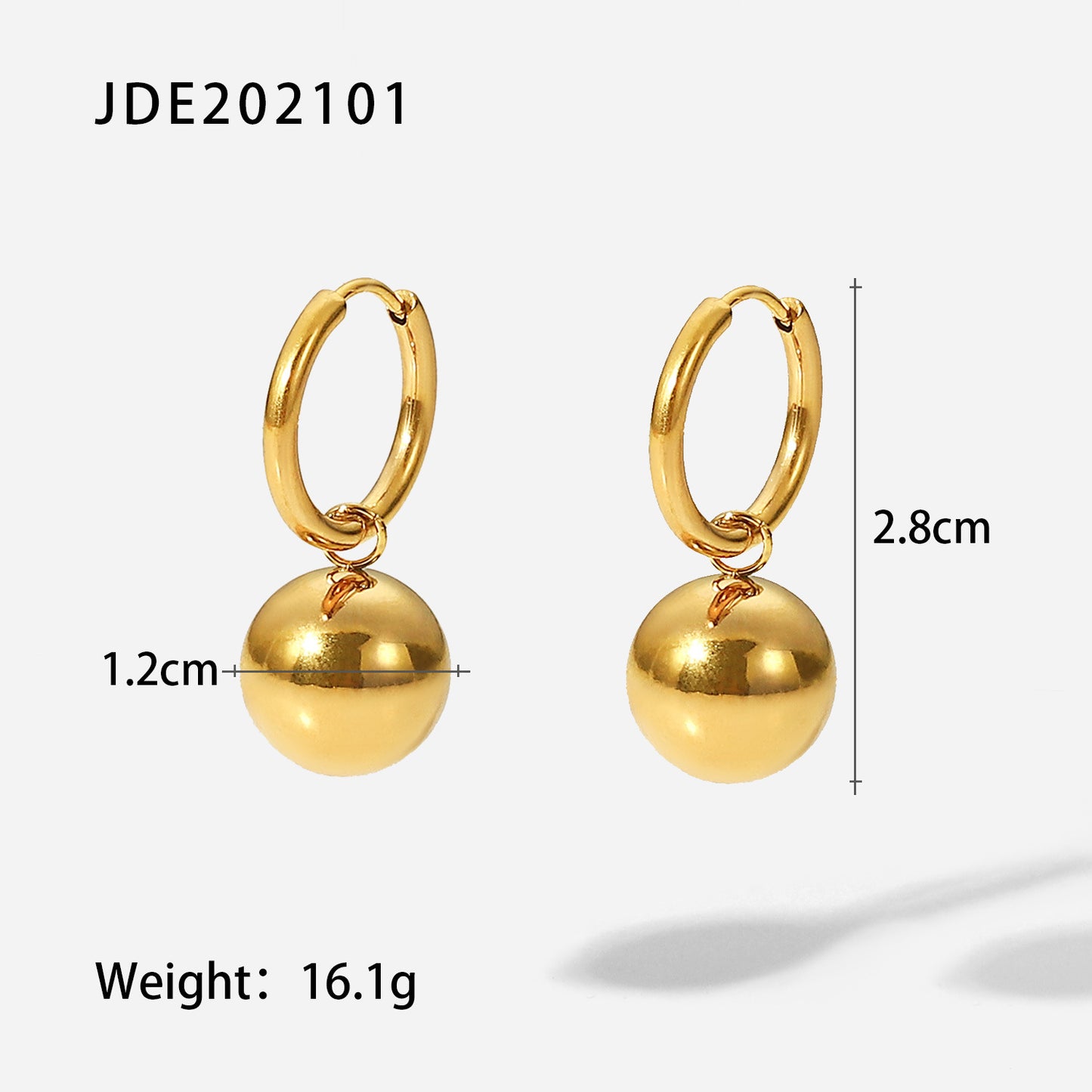 5pcs Fashion New 18K Gold Stainless Steel Earrings Gold Ball Pendant Titanium Steel Earrings Personality All Matching Earrings Jewelry Women