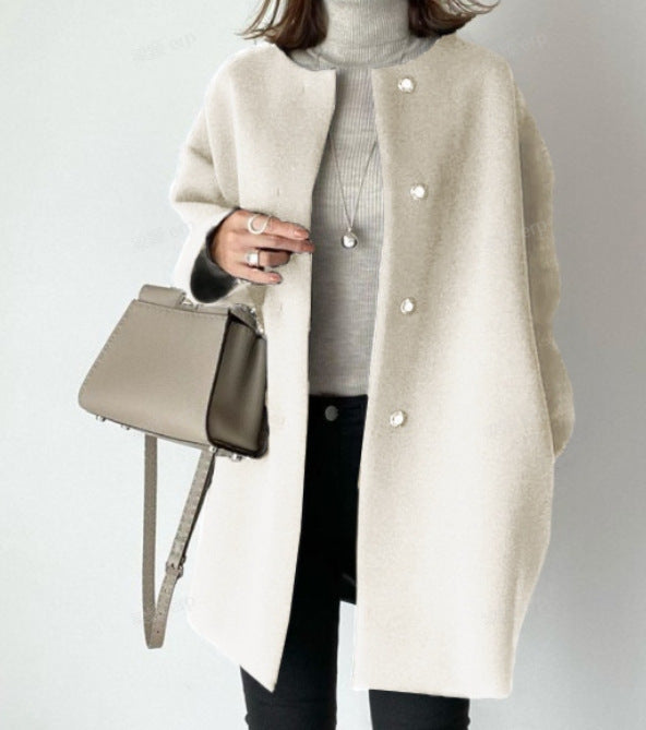 Elegant Straight Coat Female Autumn And Winter Temperament Commute Solid Color Simple Loose Coat Female Blouse