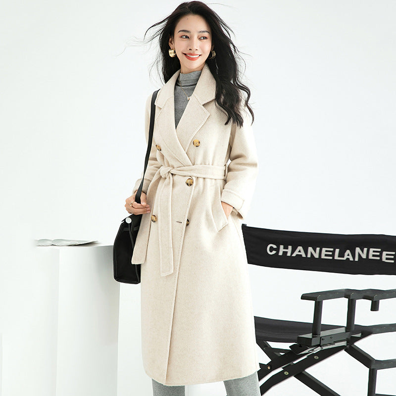 Autumn And Winter New Max Double Breasted European Version Long Hair Plus Long Lace-Up Double Sided Wool Coat