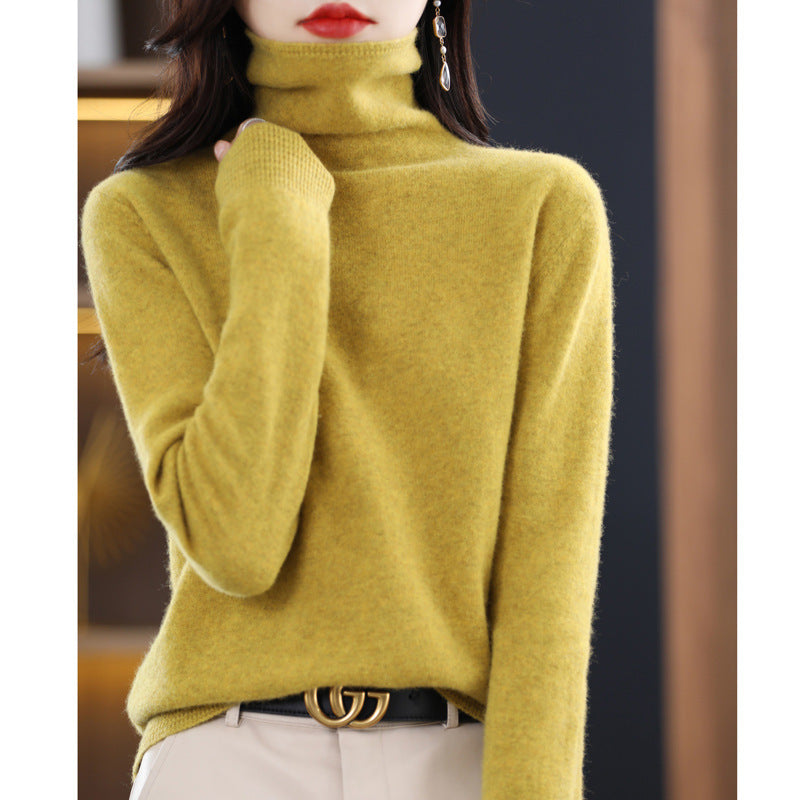 Seamless Pile Neck 100 Woolen Sweater Women's Pullover Knitted Bottom Turtleneck Cashmere Sweater