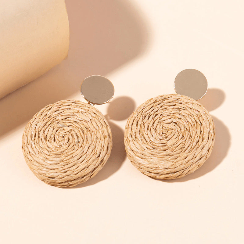 5 pairs Holiday Rattan Earrings For Women Spring And Summer Raffia Woven Earrings Temperament Earrings