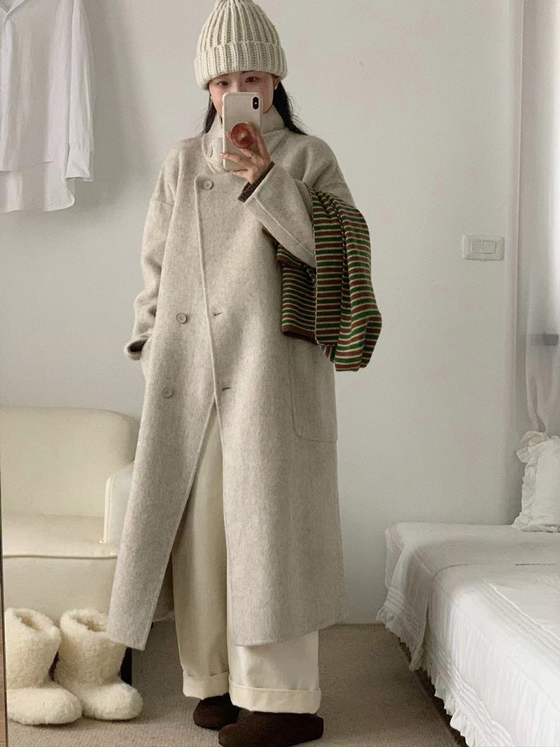 Autumn And Winter Stand Collar East Gate Big Pocket Long Long Wool Double-Sided Wool Coat Women's Coat Top