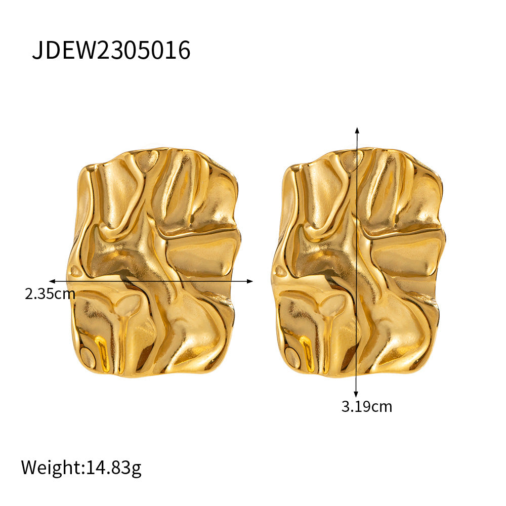 5pcs Fashion Personality Earrings 18K Gold Stainless Steel Square Texture Earrings Temperament Earrings