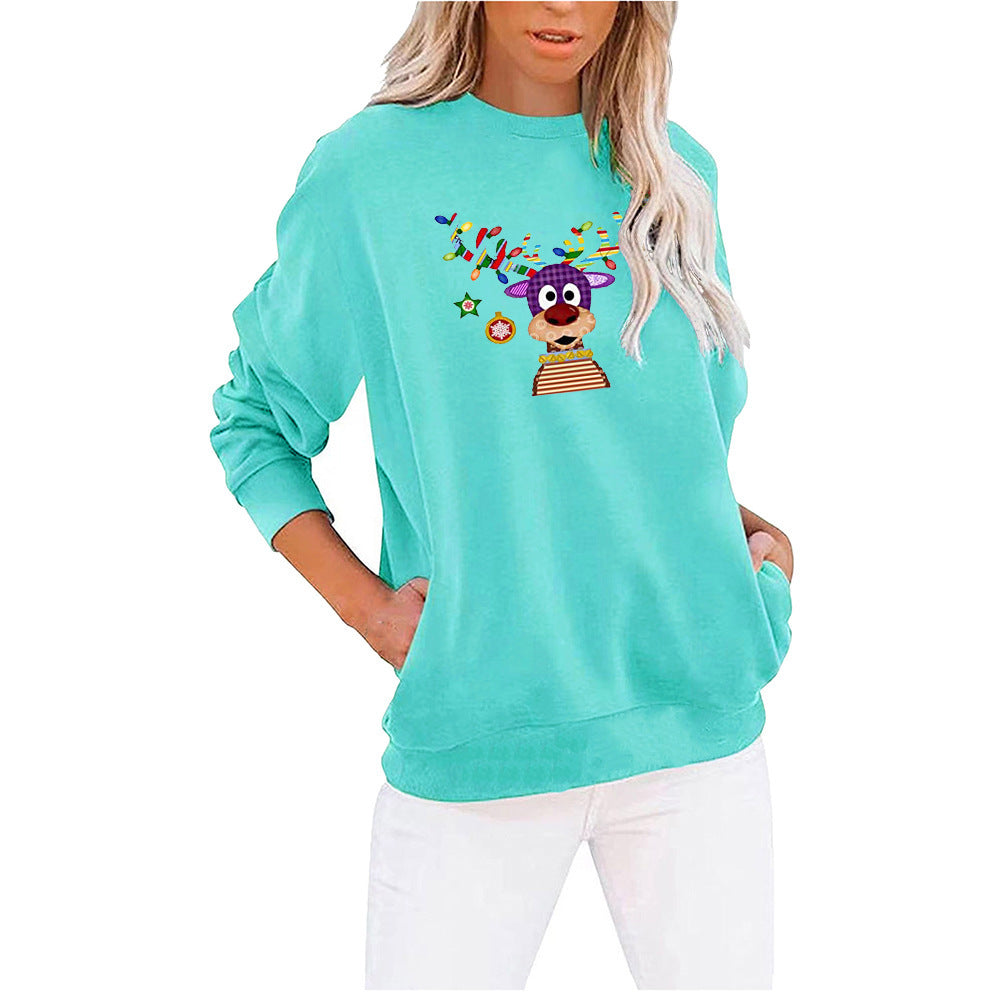 Autumn And Winter New Christmas Printed Hoodie Long-Sleeved Round Neck Hoodie