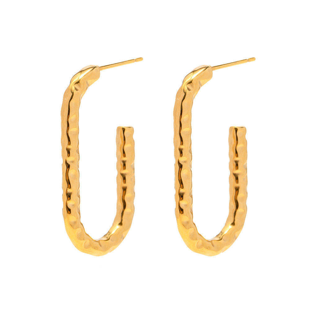 5pcs Fashion Pop Earrings 18K Gold Stainless Steel C-Shaped Lava Titanium Steel Earrings For Women