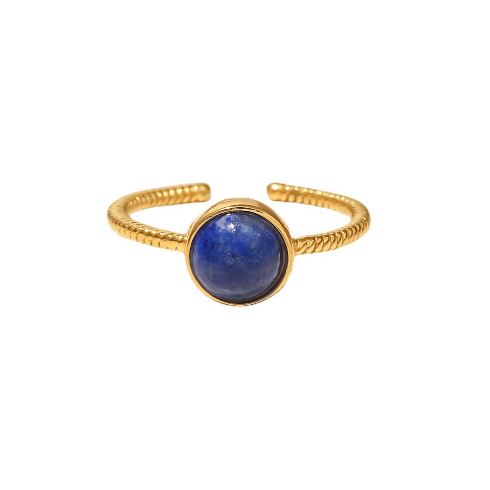 5pcs 18K Gold Plated Stainless Steel Round Lapis Lazuli Titanium Steel Ring Fashion Twist Design Adjustable Ring For Women