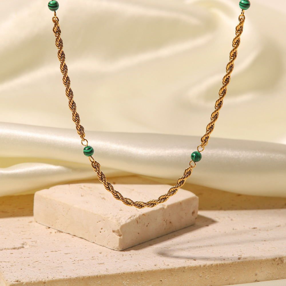 5pcs Tide Natural Malachite Necklace Women's Niche Design Collarbone Twist Chain Fast Fading Necklace