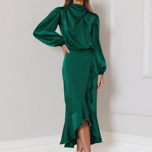 Fishtail Dress High-Grade Satin Long-Sleeved Loose Dress Temperament Elegant Women's Evening Dress