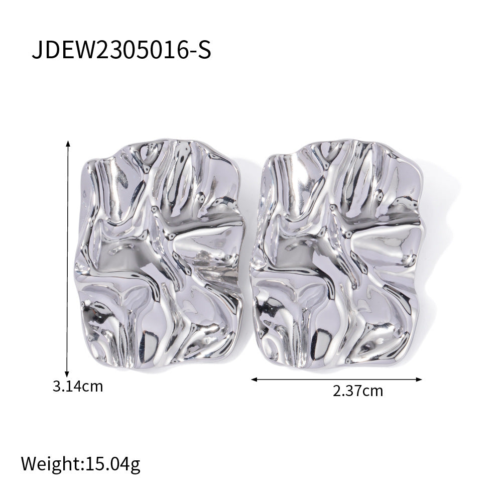 5pcs Titanium Steel Stainless Steel Square Fold Earrings Earrings Stud New Fashion Temperament Niche Design Earrings