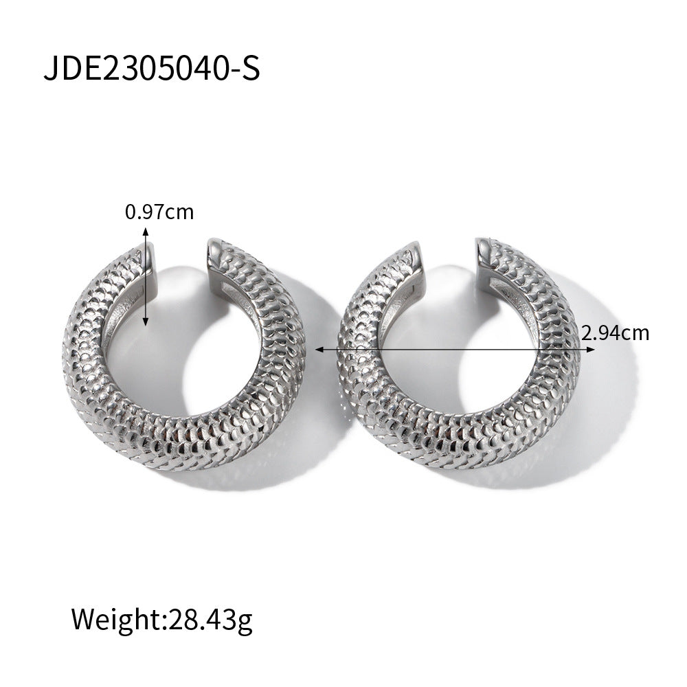 5pcs 18K Real Gold Stainless Steel Thick Cylindrical Fish Scale Shaped C-Shaped Ear Clip Does Not Fade Jewelry