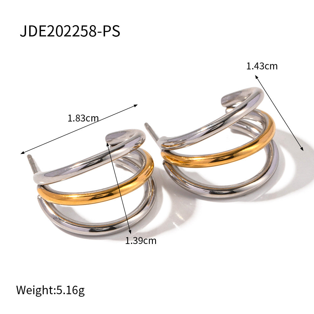 5pcs Niche Design Geometric New Titanium Steel Earrings 18K Gold Titanium Steel Smooth Three-Line Earrings Jewelry Women