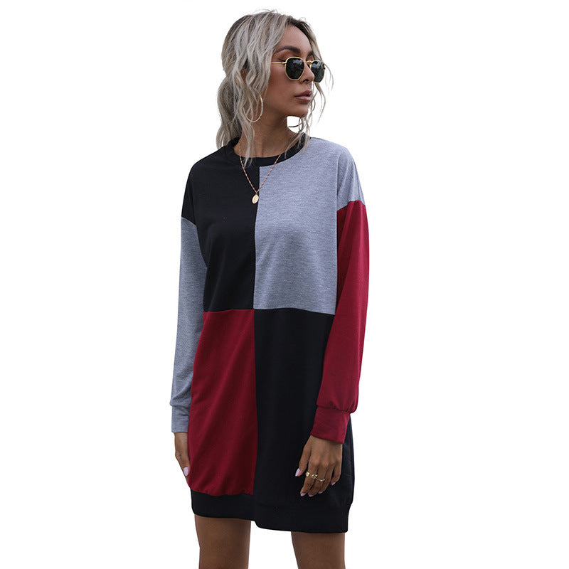 New Autumn New Women's Long Sleeve Color Hoodie Dress