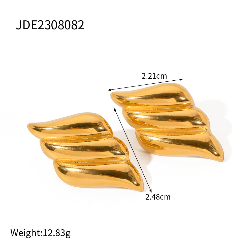 5pcs Fashion Personality Earrings 18K Gold Stainless Steel Square Texture Earrings Temperament Earrings