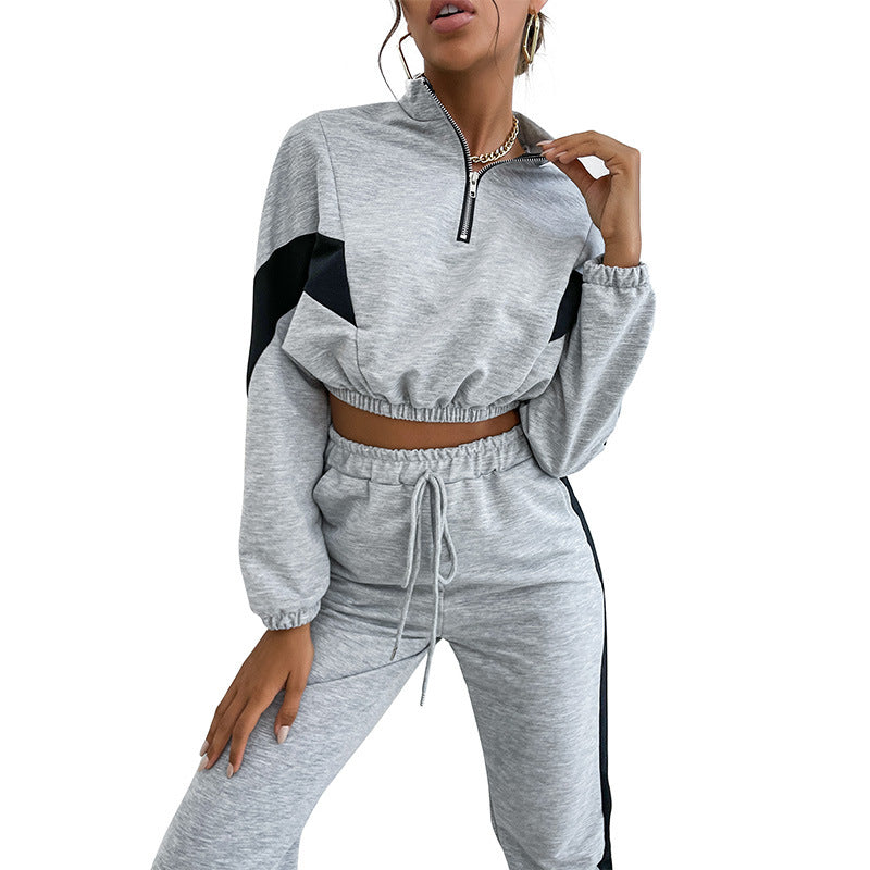 New Women's Two-Piece Set Of Color Long-Sleeved Short Hoodie Suit Women