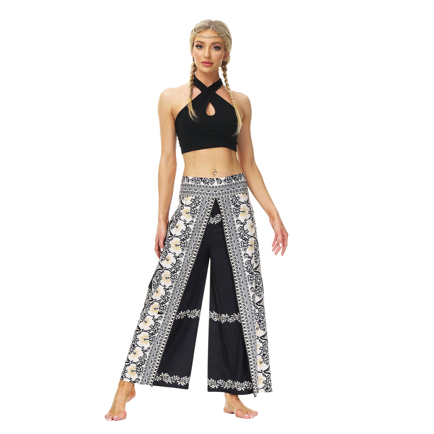 Digital Print Split Slacks Slacks Slacks Sports Yoga Pants Women's High-Waisted Wide-Leg Pants