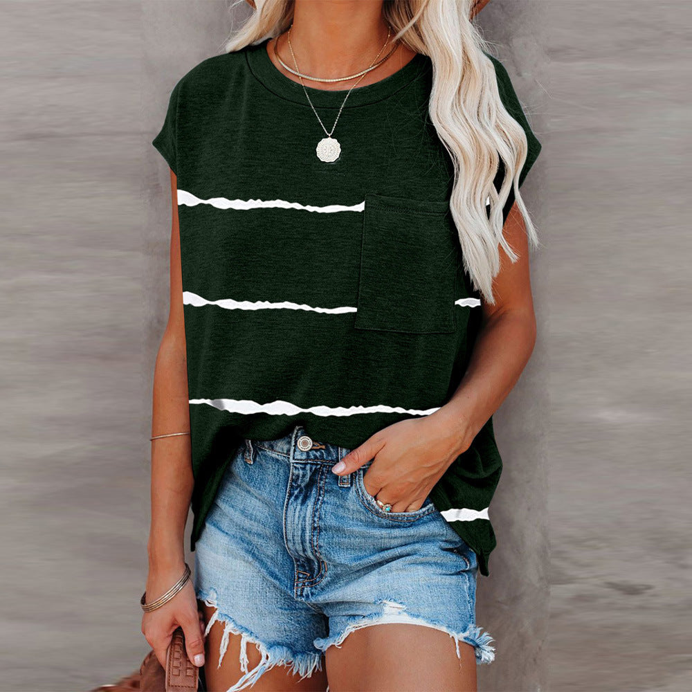 Loose Casual Blouse Women's Round Neck Pullover Short Sleeve T-Shirt