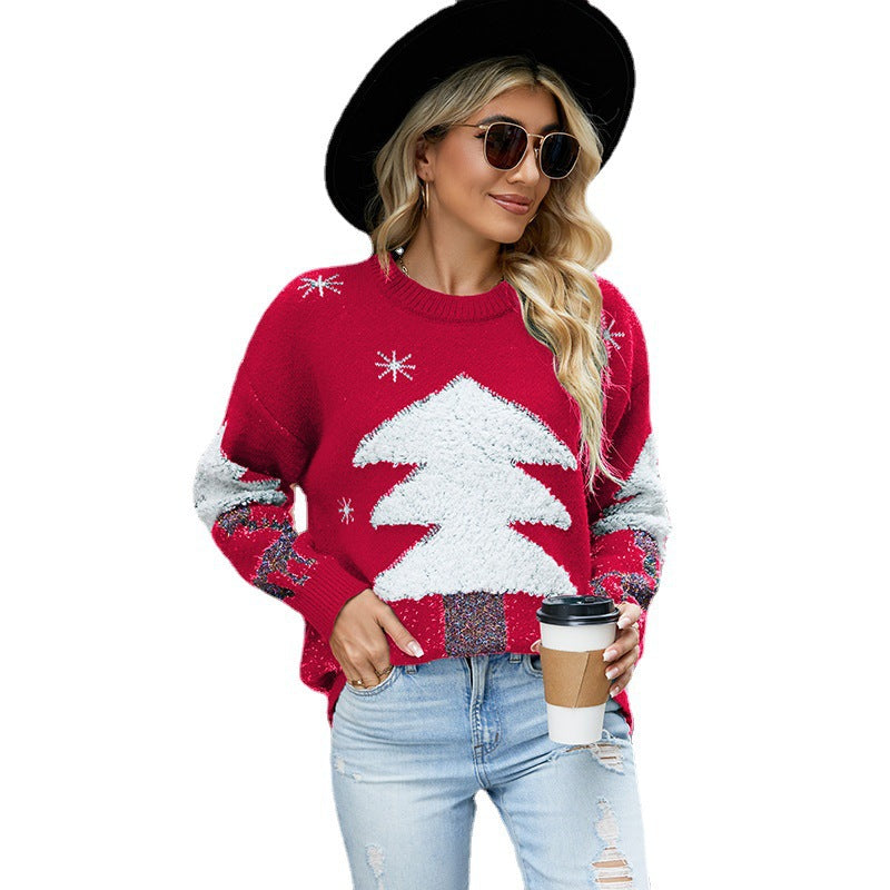 Christmas Tree Knitwear Autumn And Winter Deer Jacquard Christmas Pullover Sweater Woman