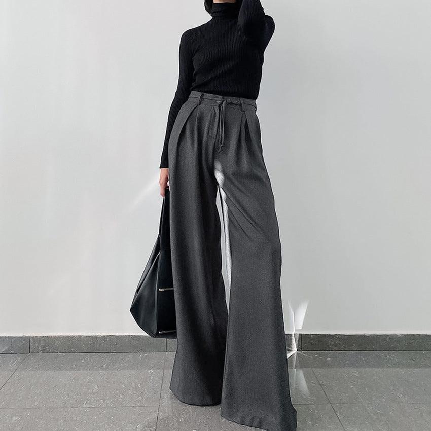 Gray Polyester Pleated Wide Foot Loose Mopping Casual Pants New Autumn Fashion Pants Women