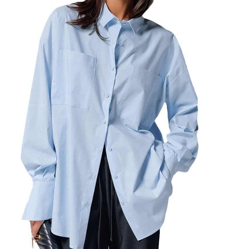 Cotton Blue Lapel Loose Commuter Women's Shirt Spring And Summer New Fashion Women's Top