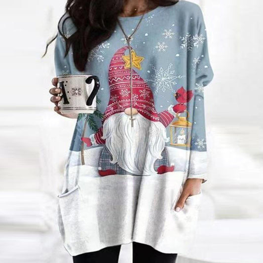 Women's Autumn New Loose Top Christmas Crewneck Printed T-Shirt