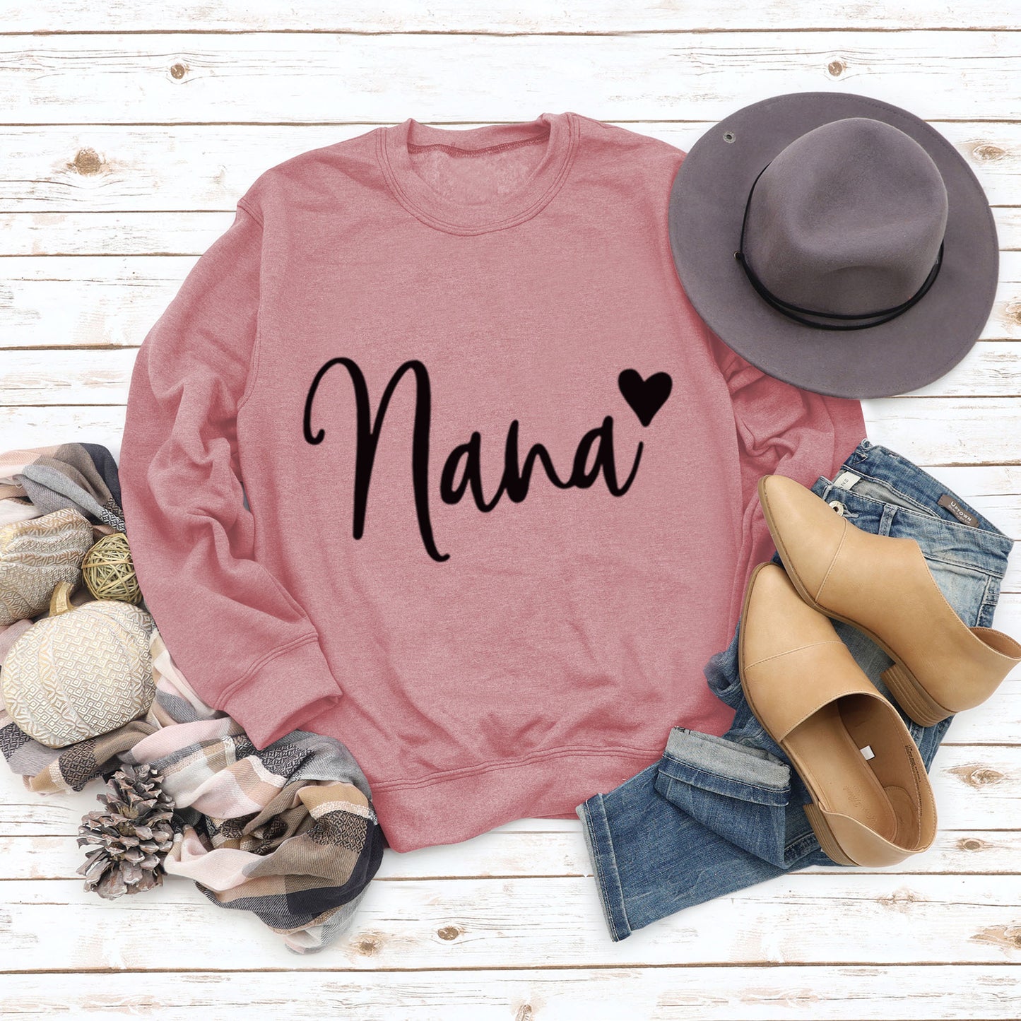 Nana Love Letter Printed Round Neck Long Sleeve Loose Plus Size Hoodie