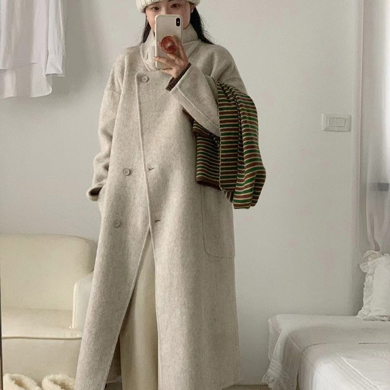 Autumn And Winter Stand Collar East Gate Big Pocket Long Long Wool Double-Sided Wool Coat Women's Coat Top