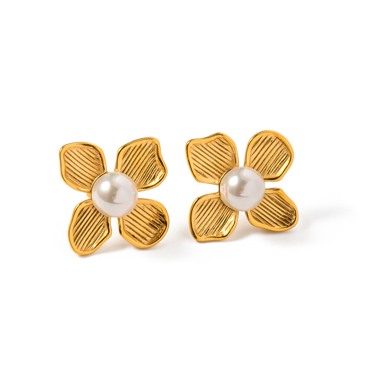 5pcs 18K Gold Stainless Steel Beaded Flower Set Earrings Style Geometric Earrings Do Not Fade Jewelry