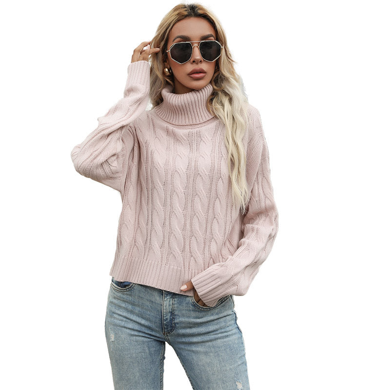 Women's Twist Turtleneck Sweater with Long Sleeves – Solid Color Chic